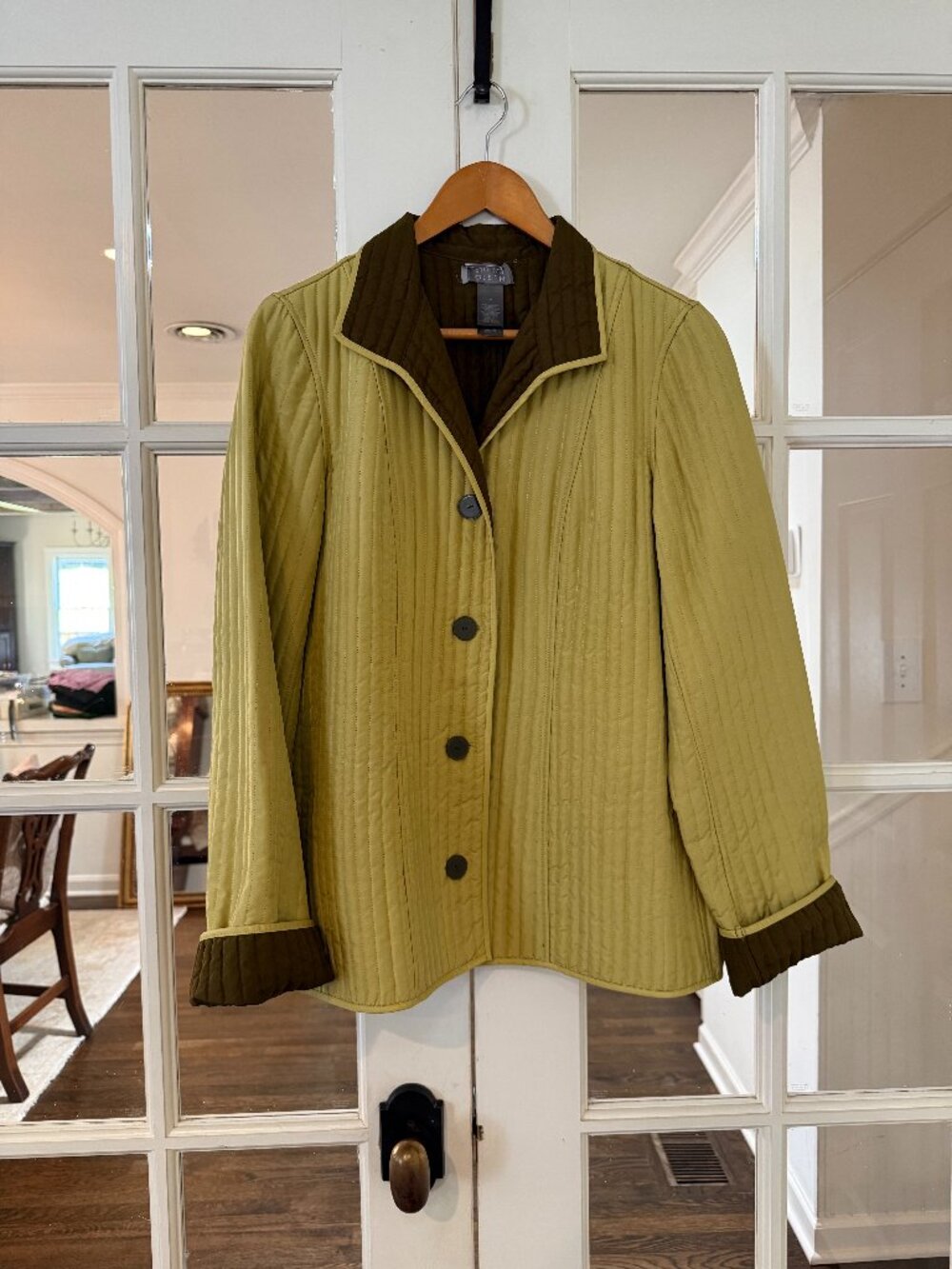 Sigrid Olsen reversible jacket chartreuse and brown